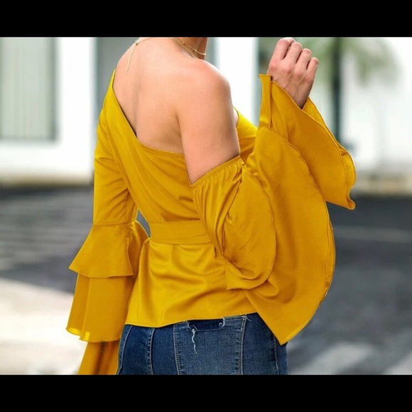 Flounce sleeve belted blouse - Picture 3 of 7